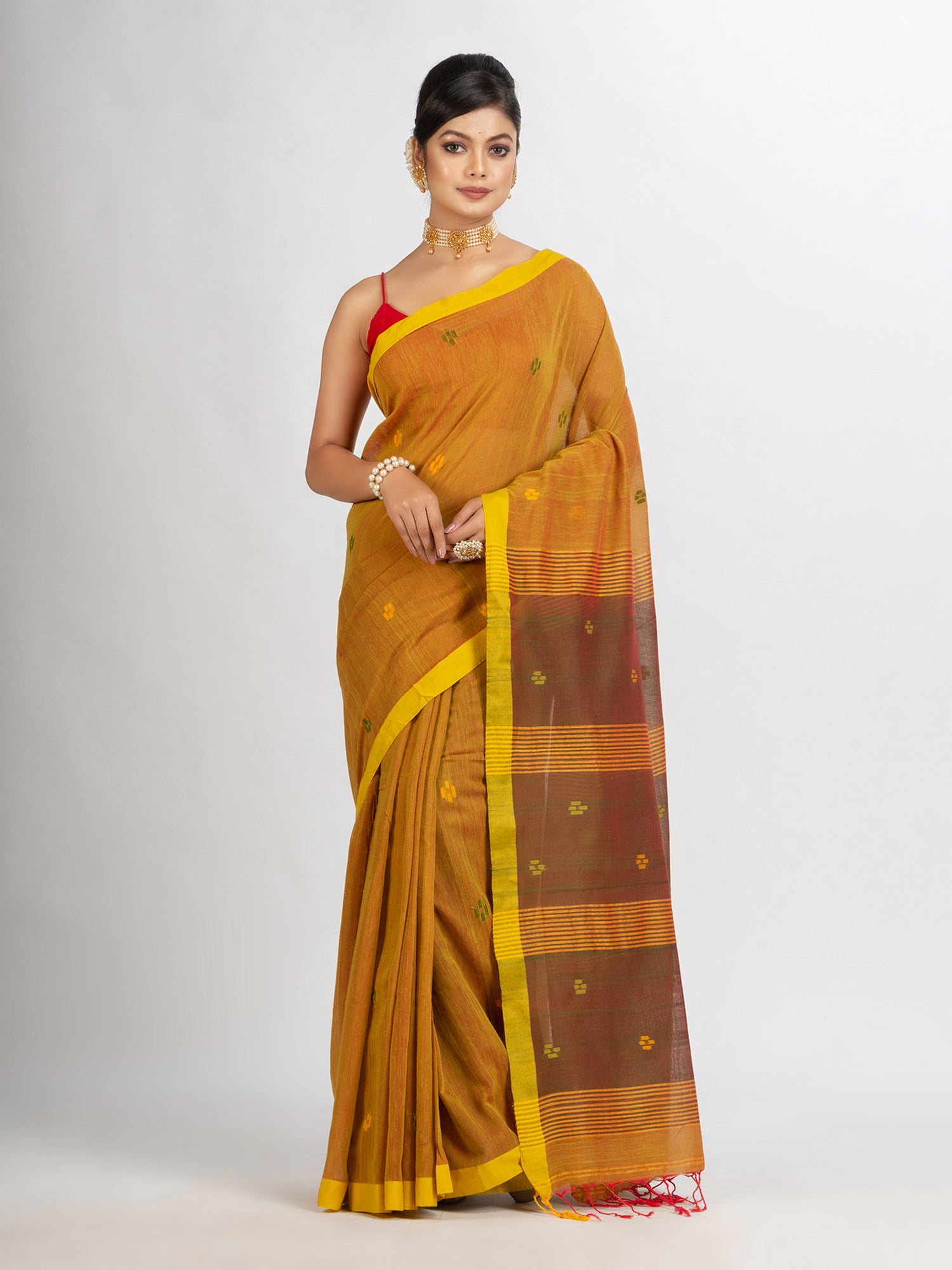 Women's Lemon Yollow Handwoven Cotton Jamdani handloom Saree