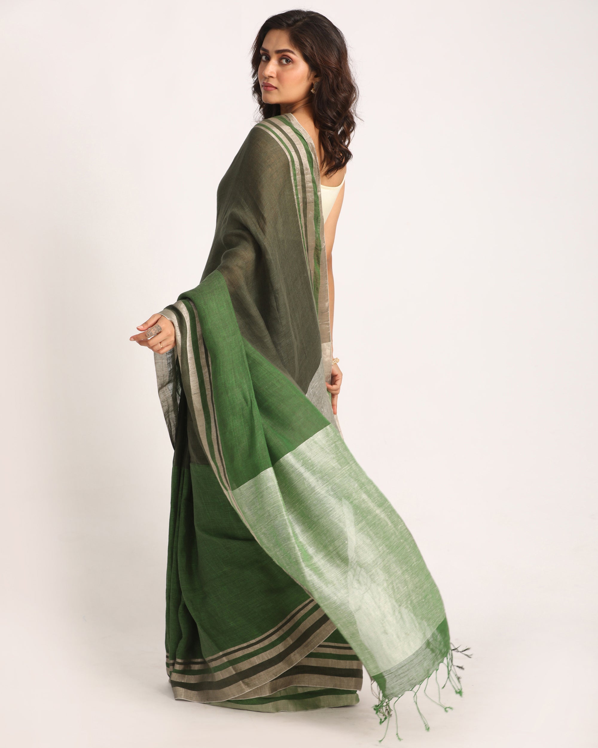 Women's Multicolour Traditional Handloom Linen Saree