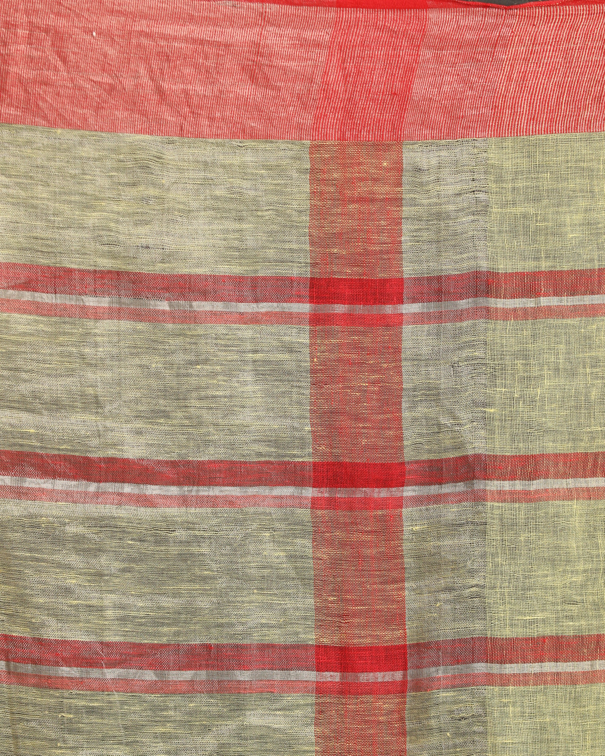 Women's Lemon Maroon Handloom Check Linen Saree