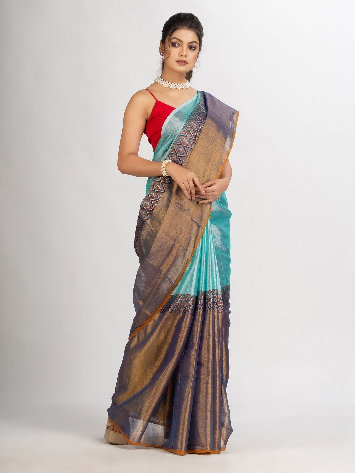 Women's Gold Firoja Zari Cotton Tissue Madhumani Jacquard handloom Saree