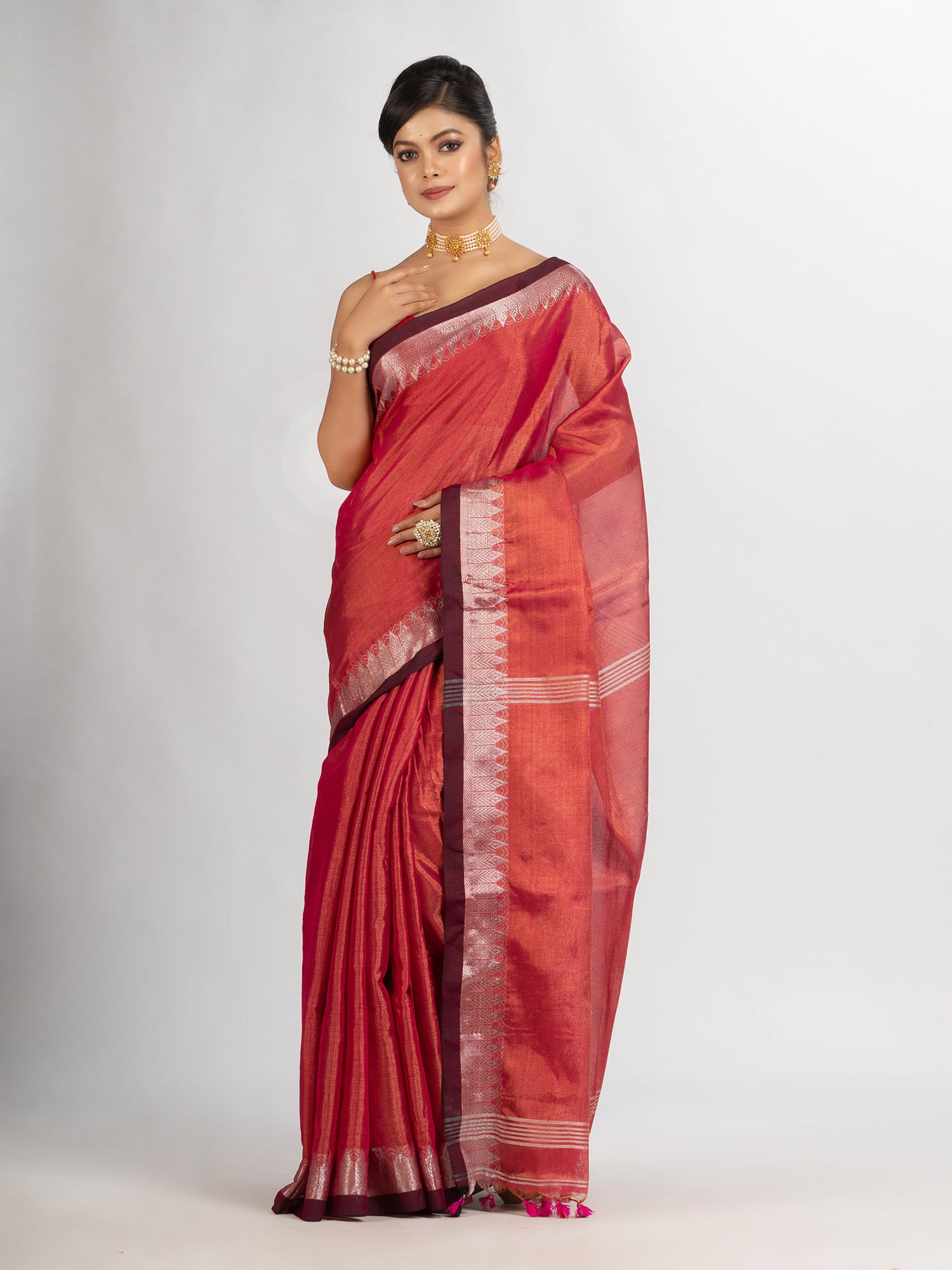 Women's Rani Zari Cotton Tissue Jacquard Border handloom Saree