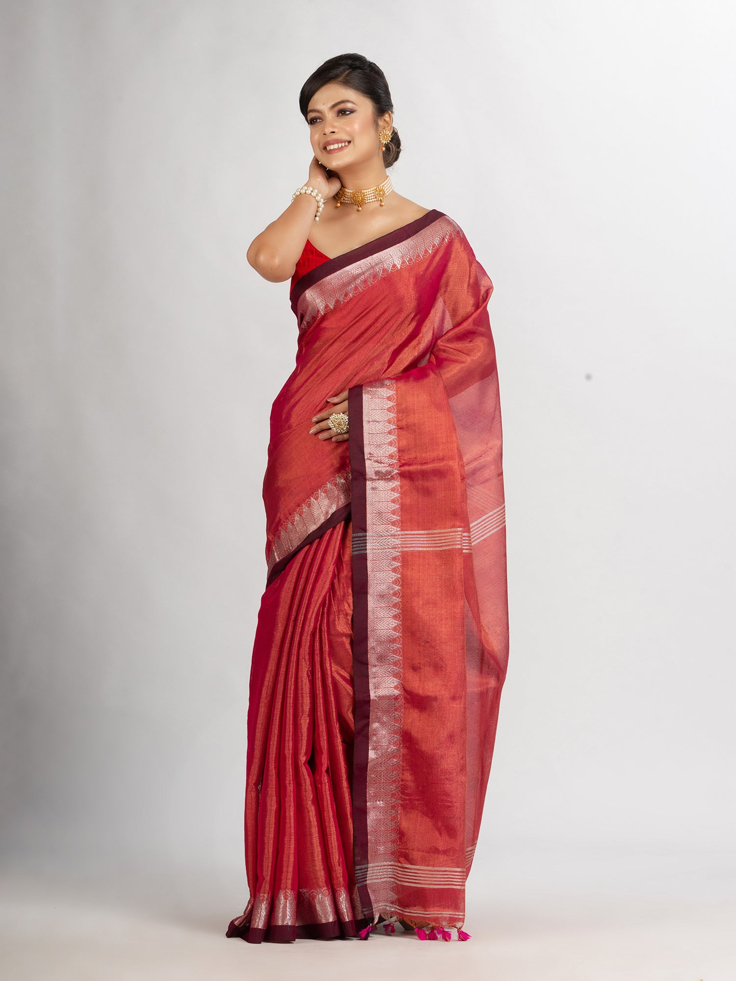 Women's Rani Zari Cotton Tissue Jacquard Border handloom Saree