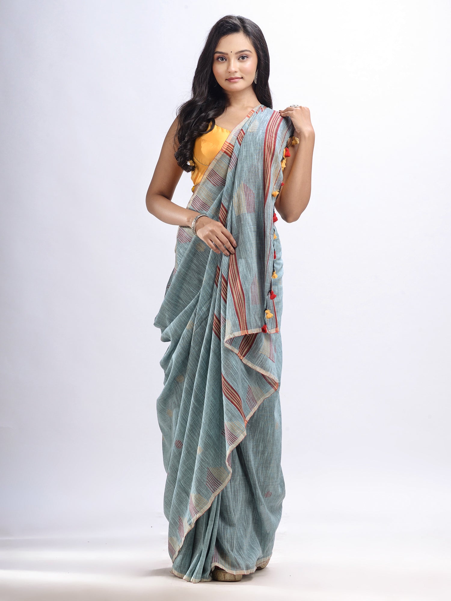 Women's Pool cotton temple broder handwoven jamdani saree