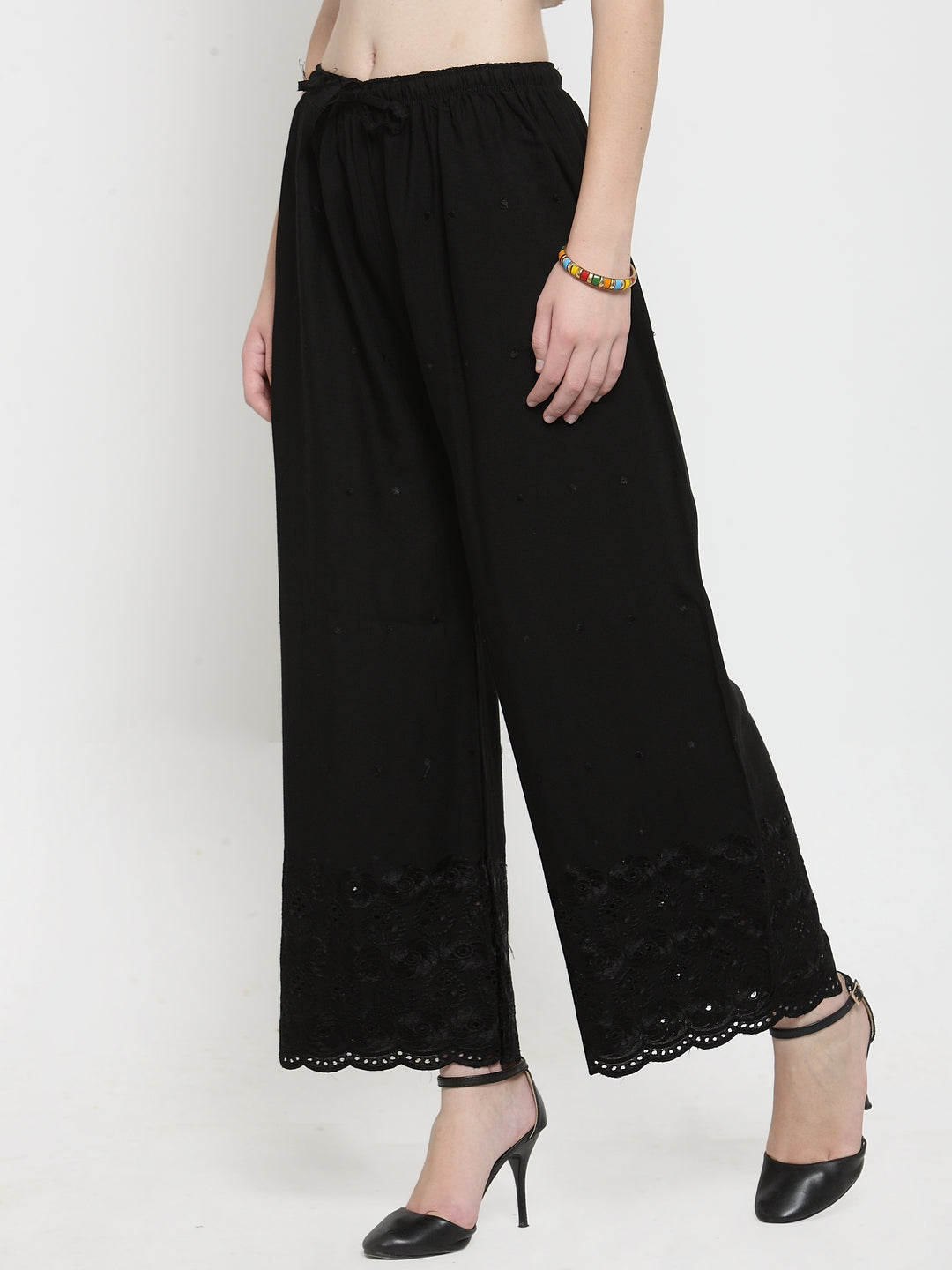 Women's Black Chikankari Rayon Palazzo