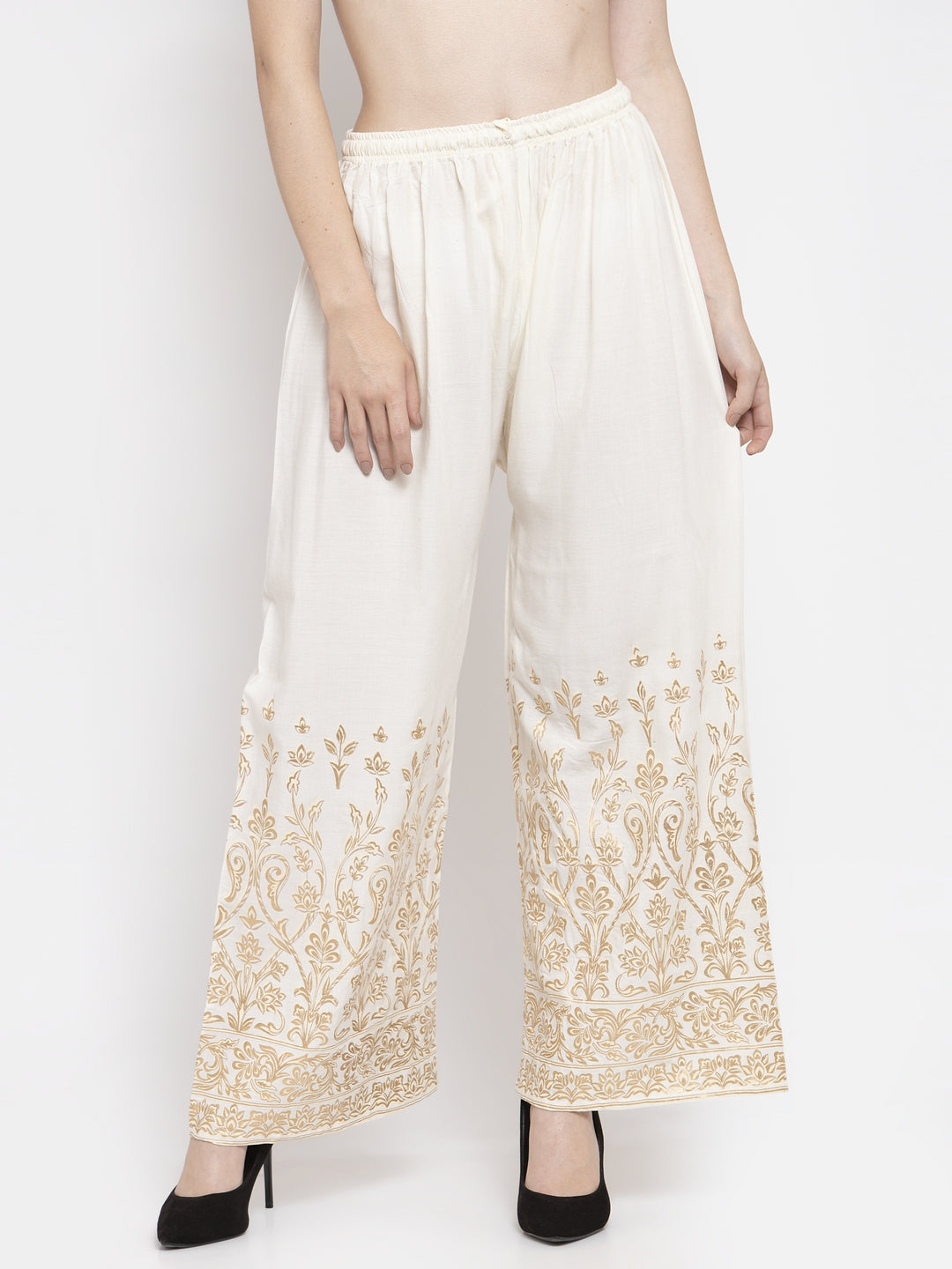 Women's Cream Rayon Printed Palazzo