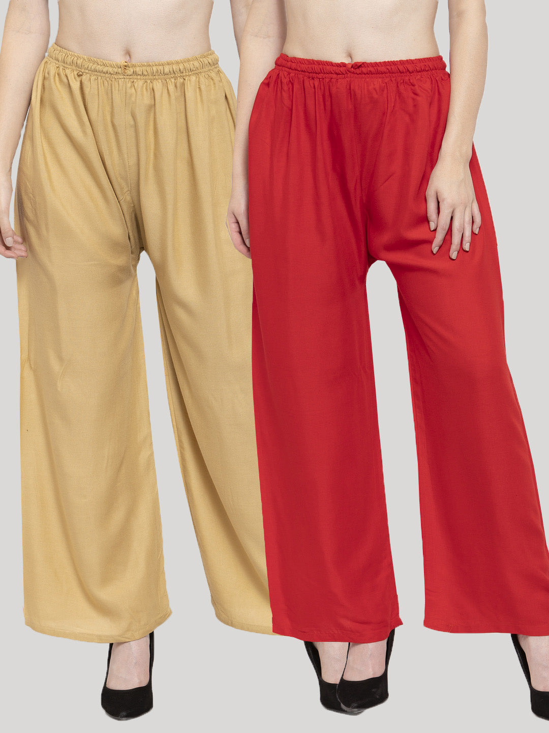 Women's Solid Fawn & Red Rayon Palazzo (Pack Of 2)