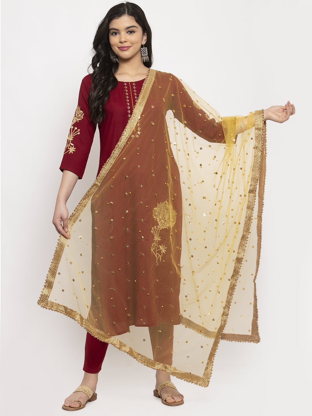 Women's Yellow Heavy Gotta Patti Net Dupatta