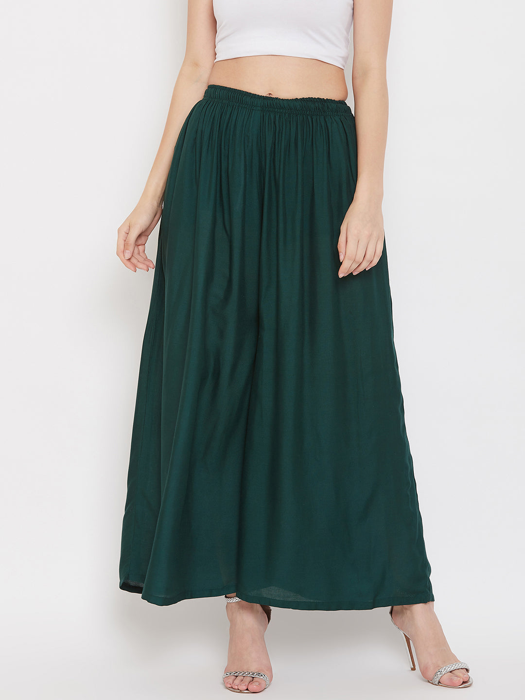 Women's Bottle Green Flared Solid Sharara