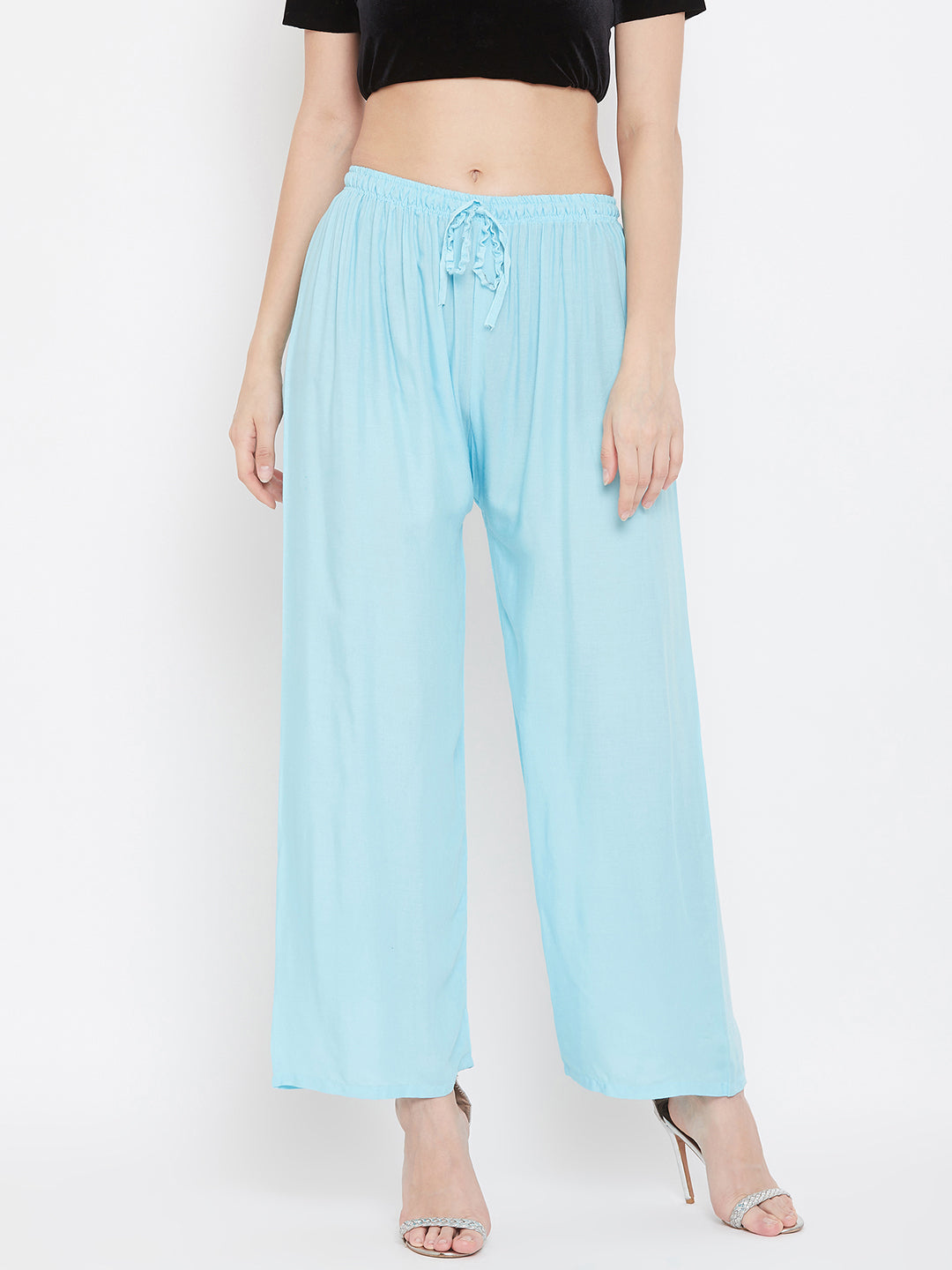 Women's Solid Sky Blue & Pink Rayon Palazzo (Pack Of 2)