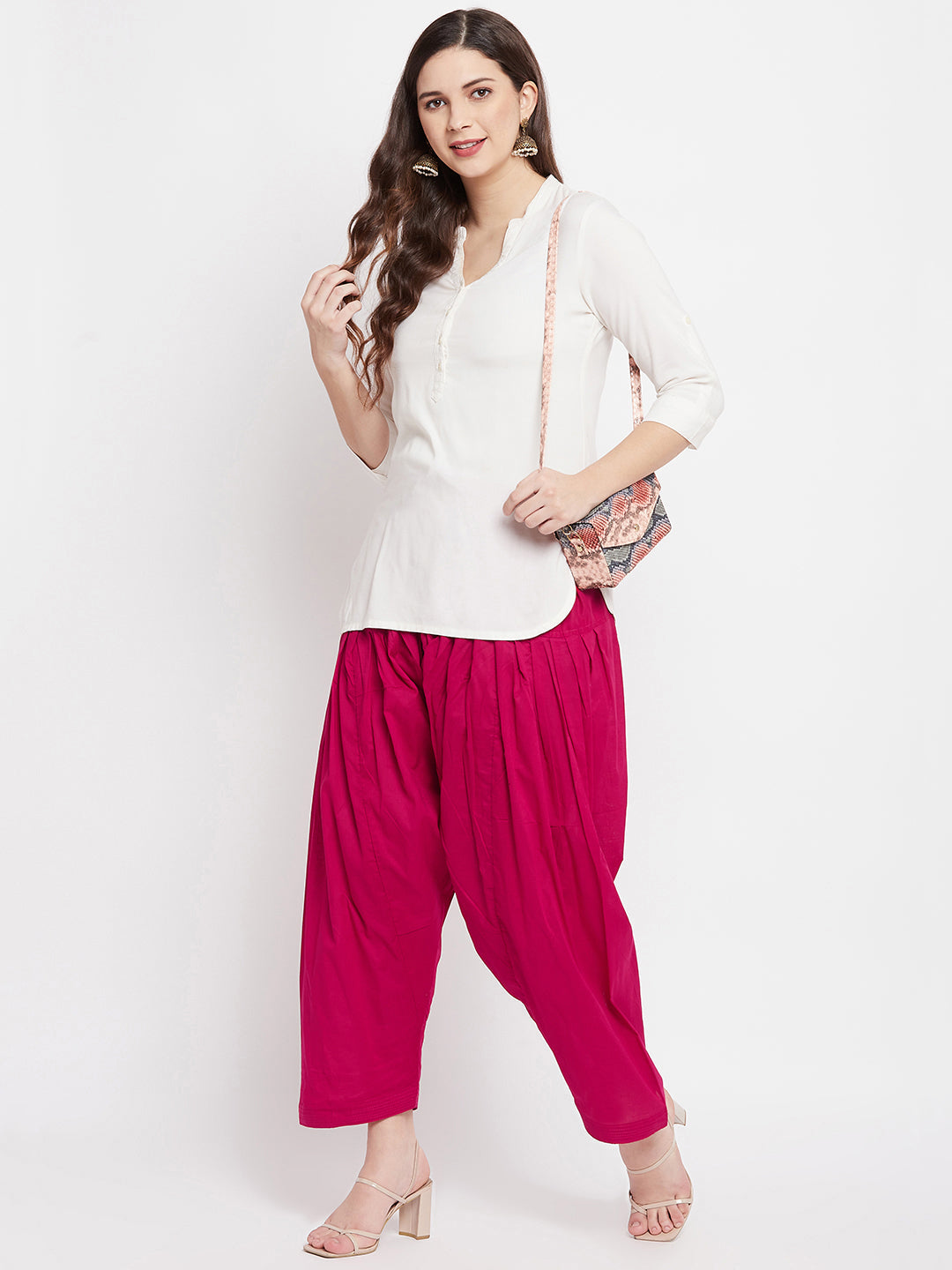 Women's Magenta Solid Cotton Salwar
