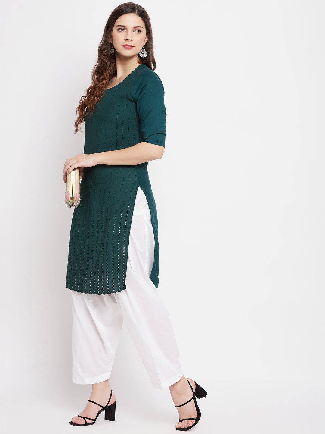 Women's White Solid Cotton Salwar