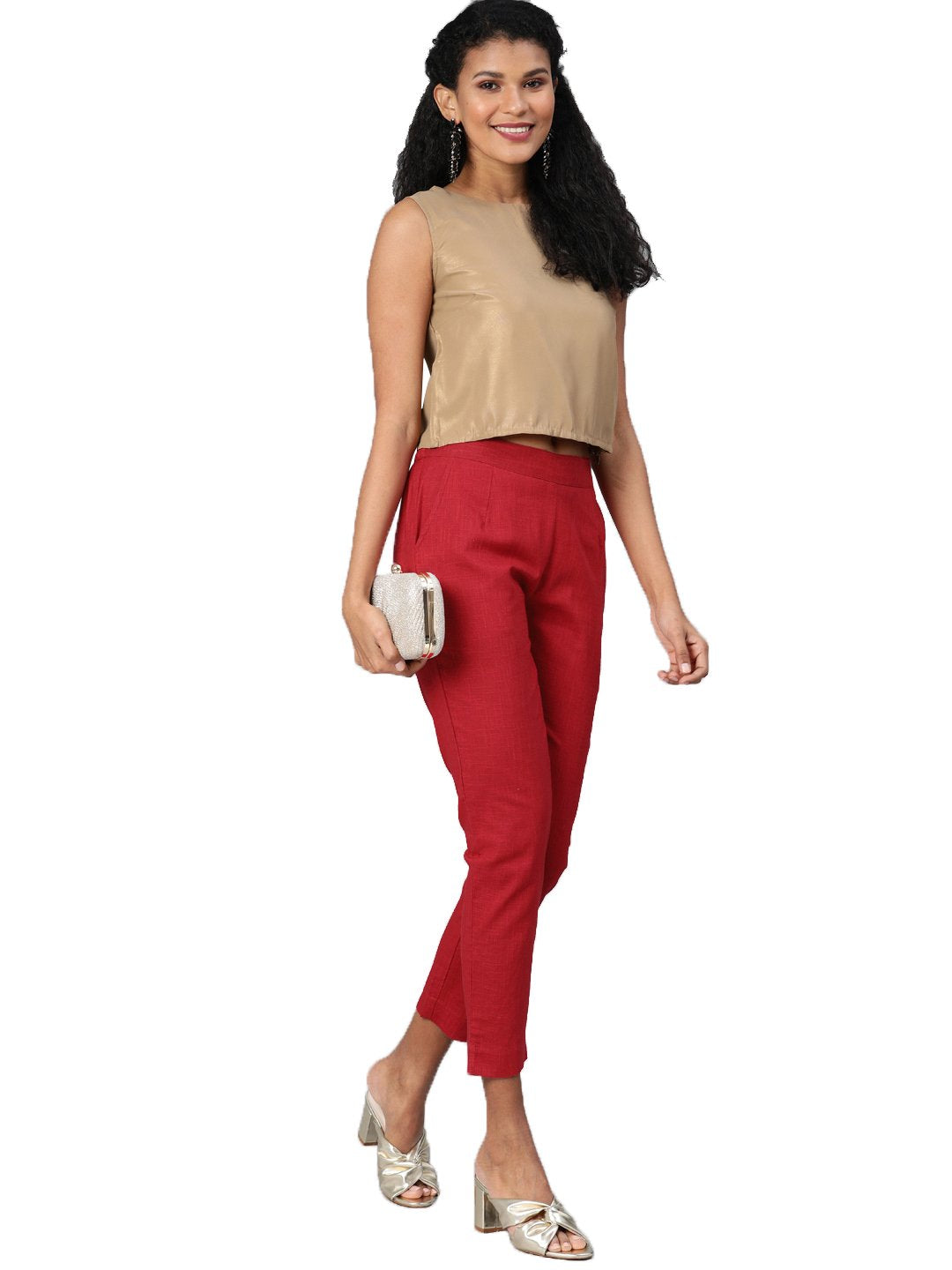 Women's Maroon Cotton Trouser