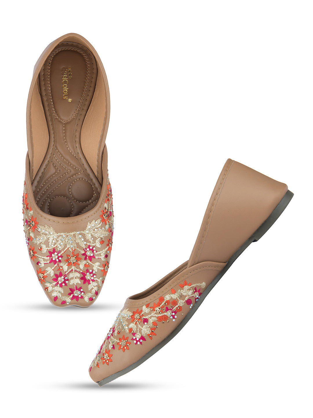 Women's Brown Handcrafted Stone Work   Indian Ethnic Comfort Footwear