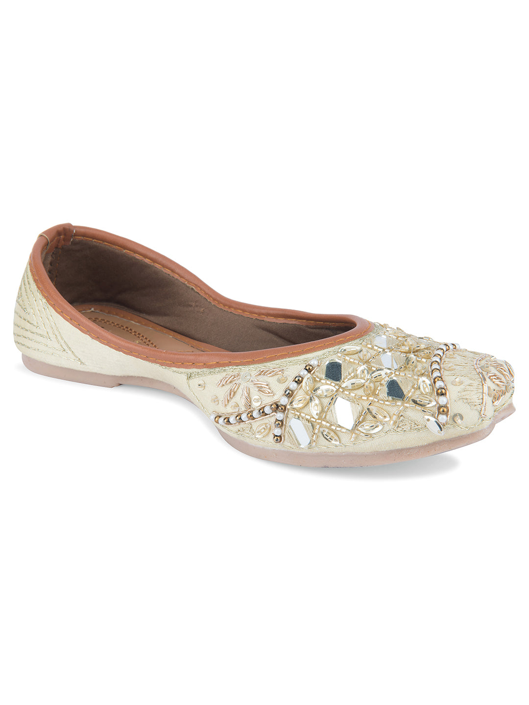 Women's White Designer Dabka  Indian Ethnic Comfort Footwear