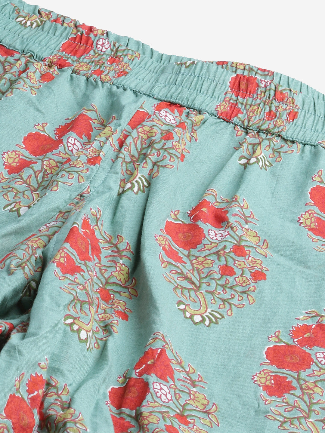 Women's Green Floral Print Cotton Nightwea