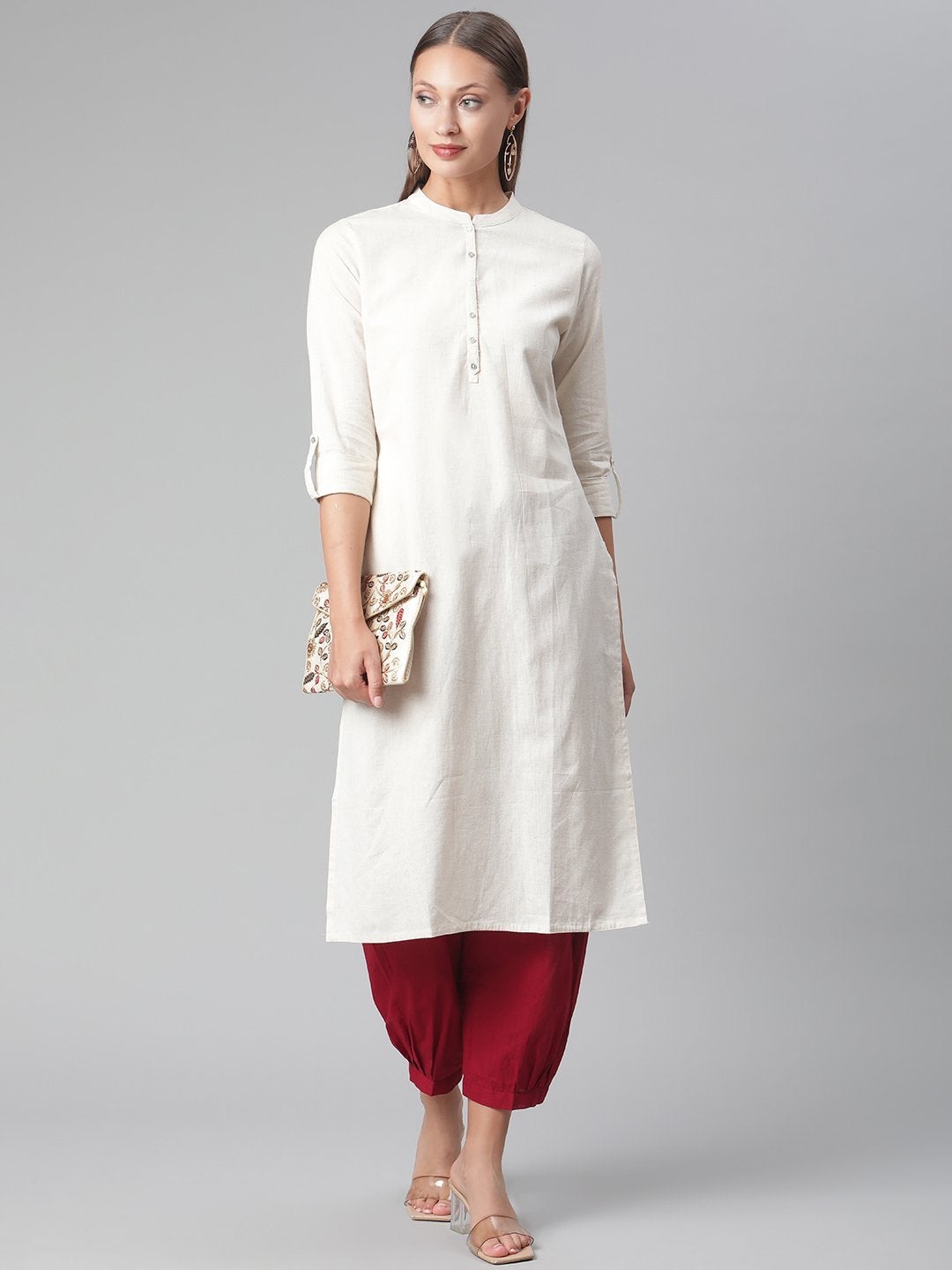 Women's Solid Beige Cotton Kurta