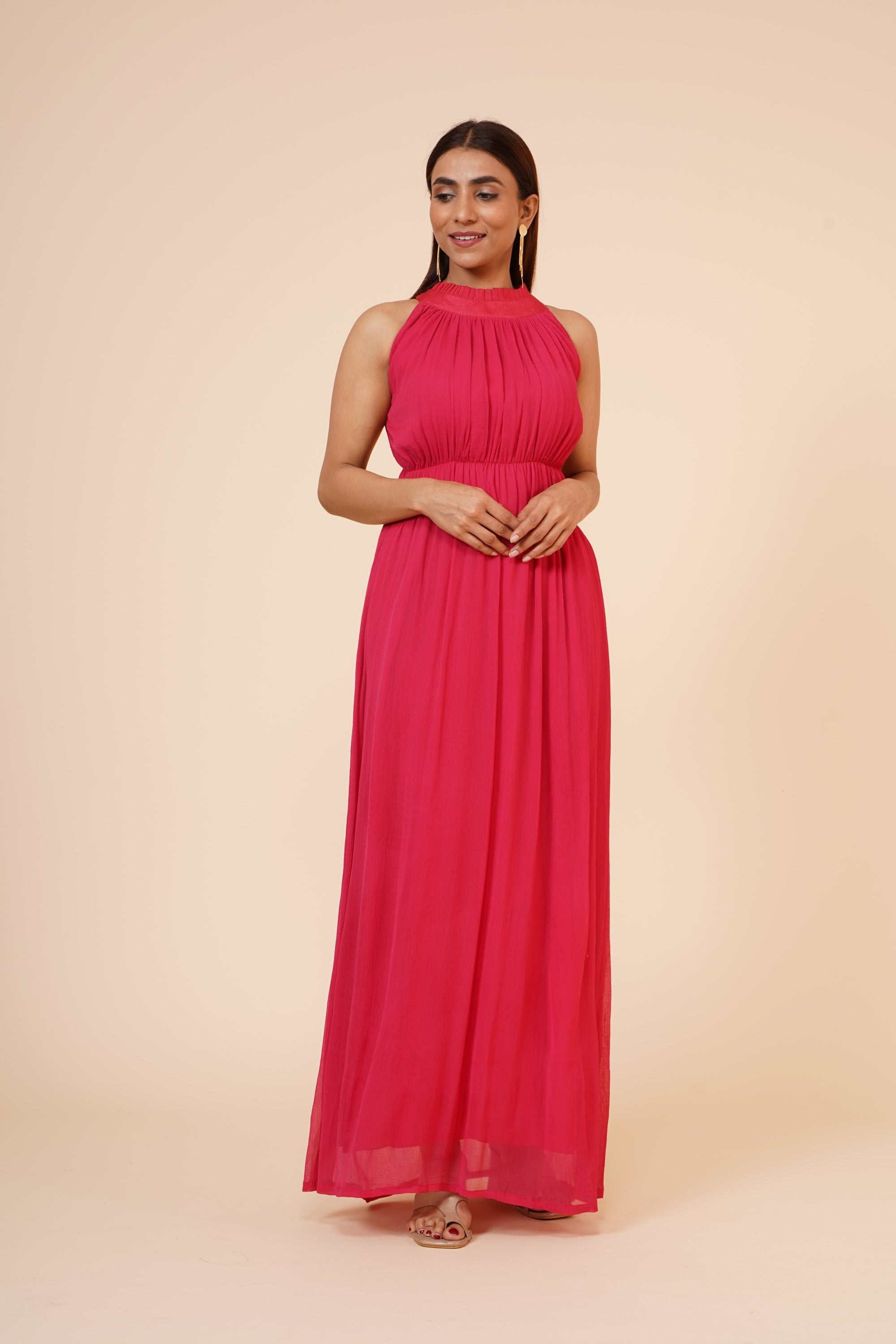 Women's Drape Chiffon  Dress In Cherry Red