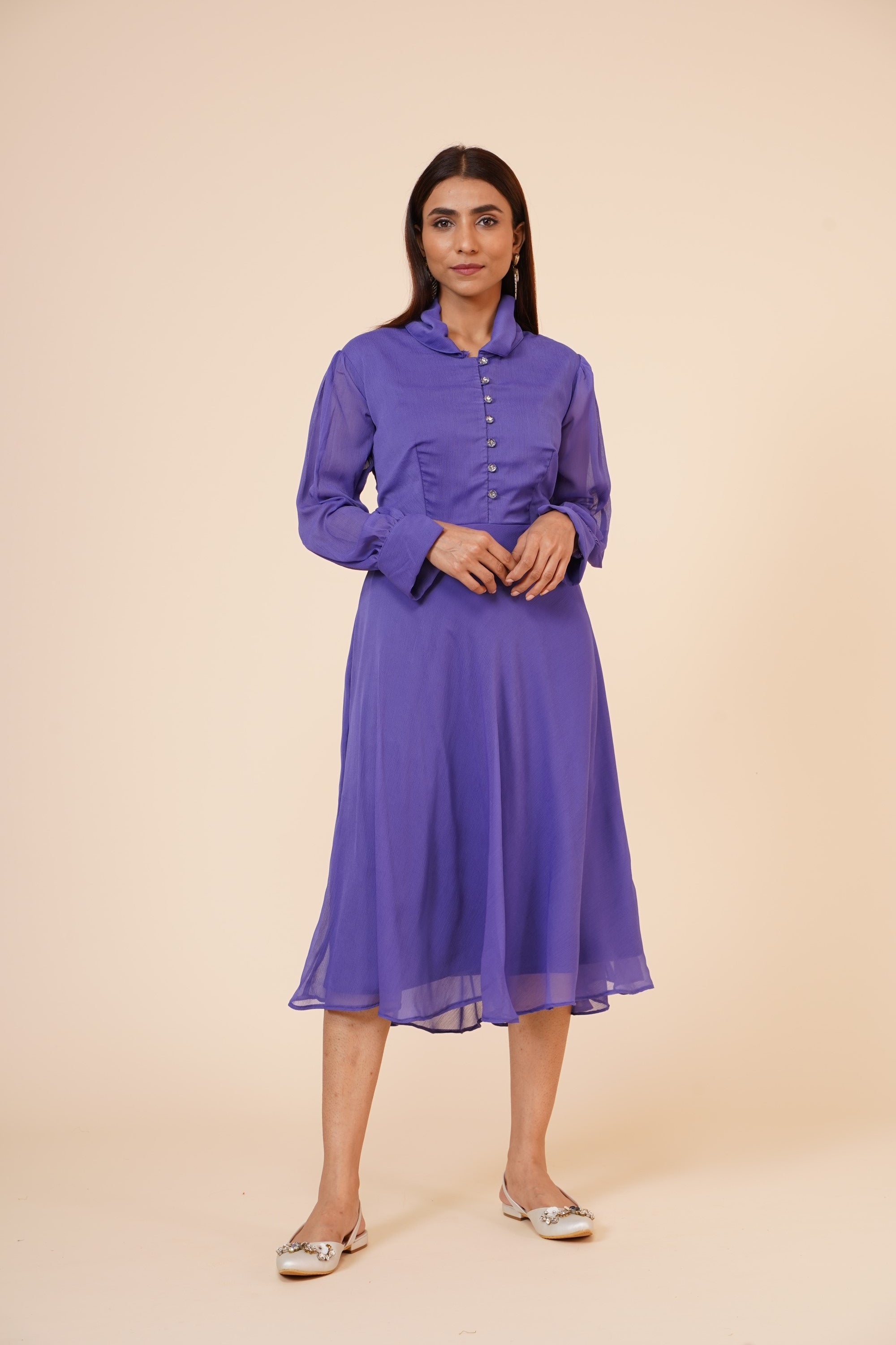 Women's Mauve Chiiffon Casual Midi Dress