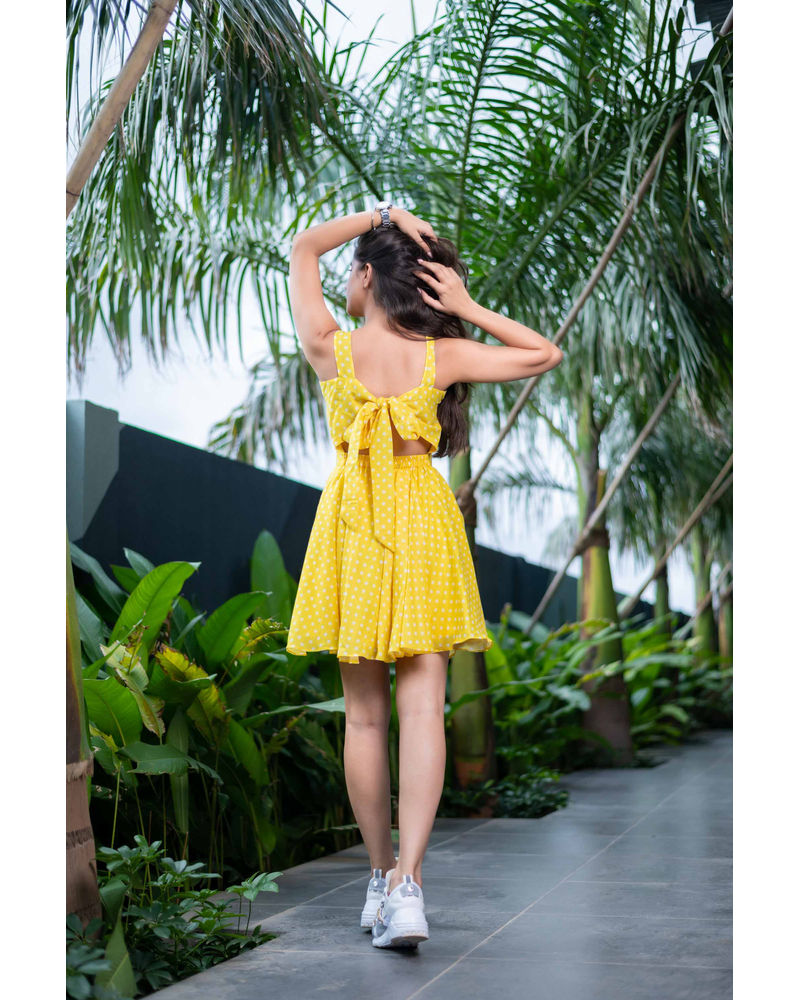 Women's Polka Dot Bow Tie Dress Yellow