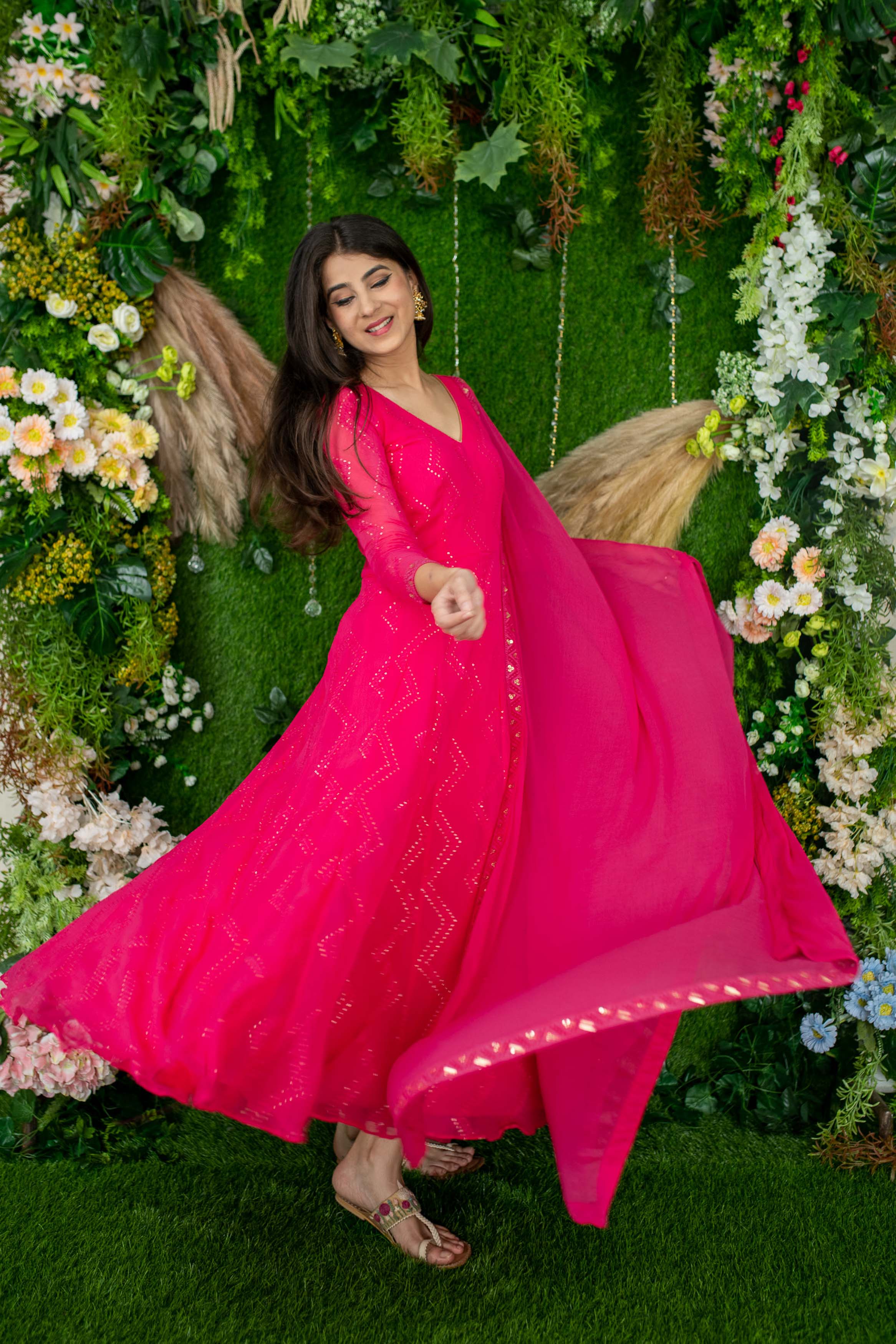 Women's Pink Thread Work Anarkali