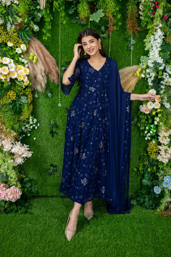 Women's Imperial Blue Anarkali Set