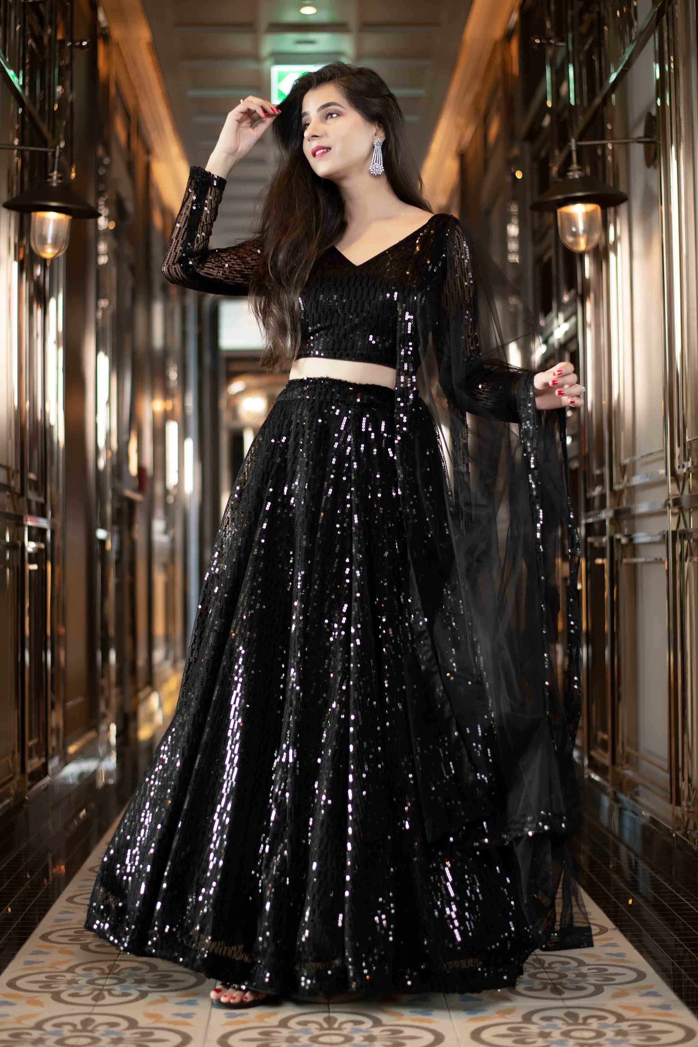 Women's Black Lehenga Choli Set (3pcs set)