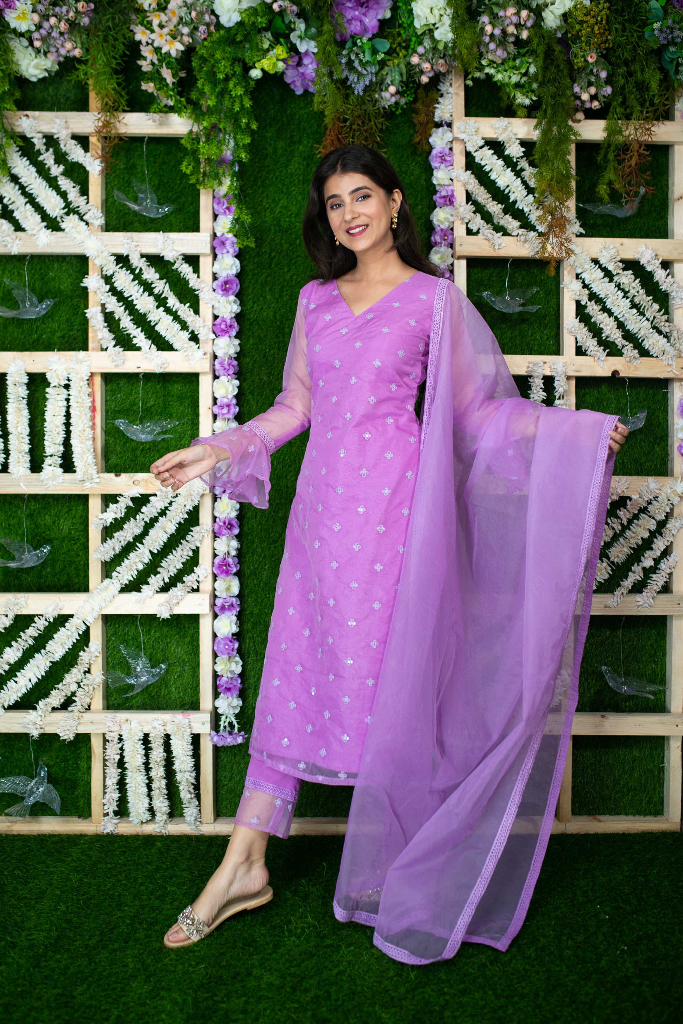 Women's Lavender Organza Kurta Set