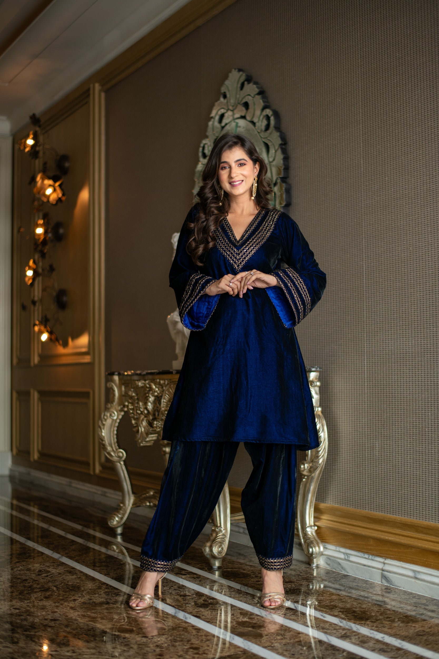 Women's Velvet Royal Blue Co-Ord Set