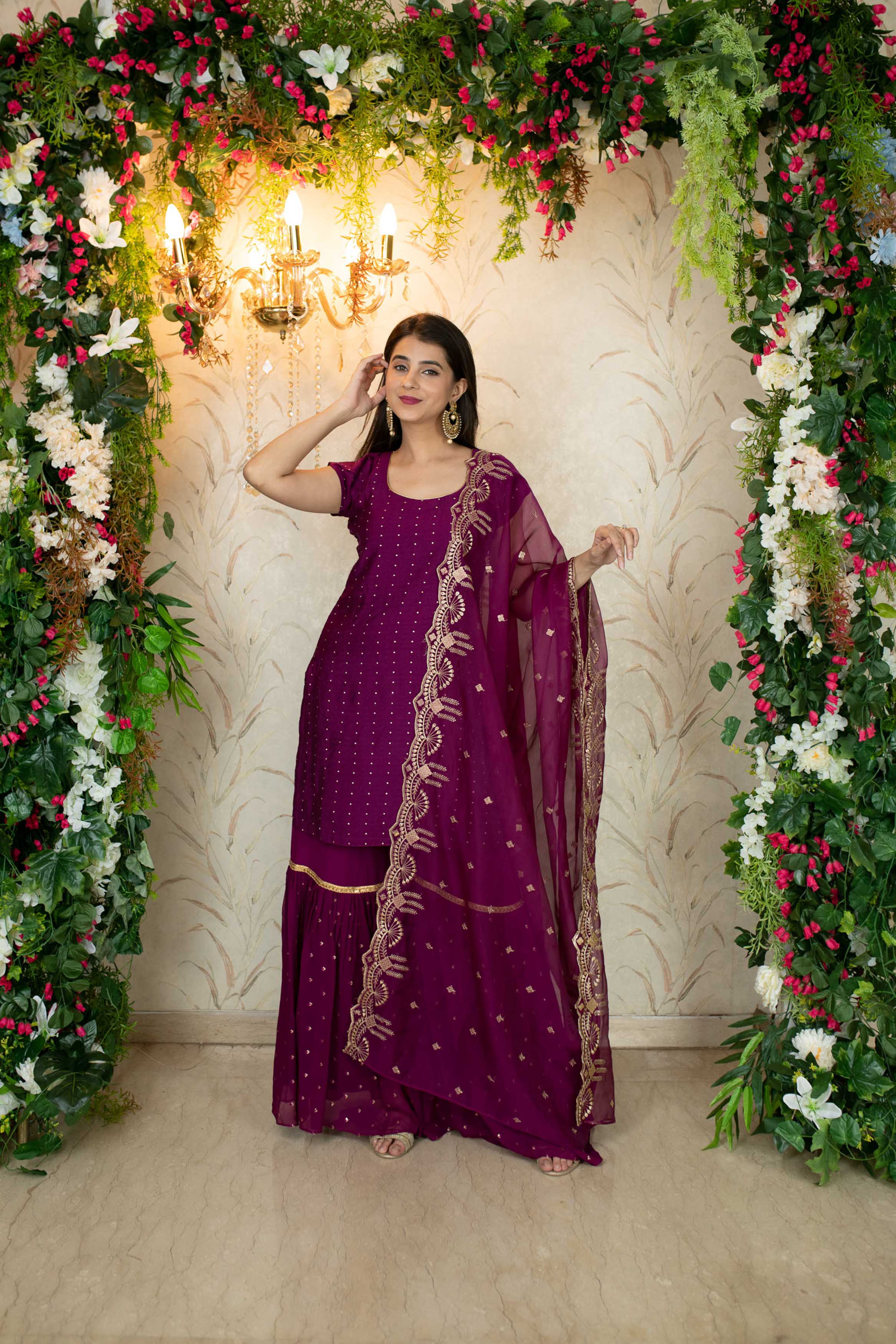 Women's Wine Sharara Set