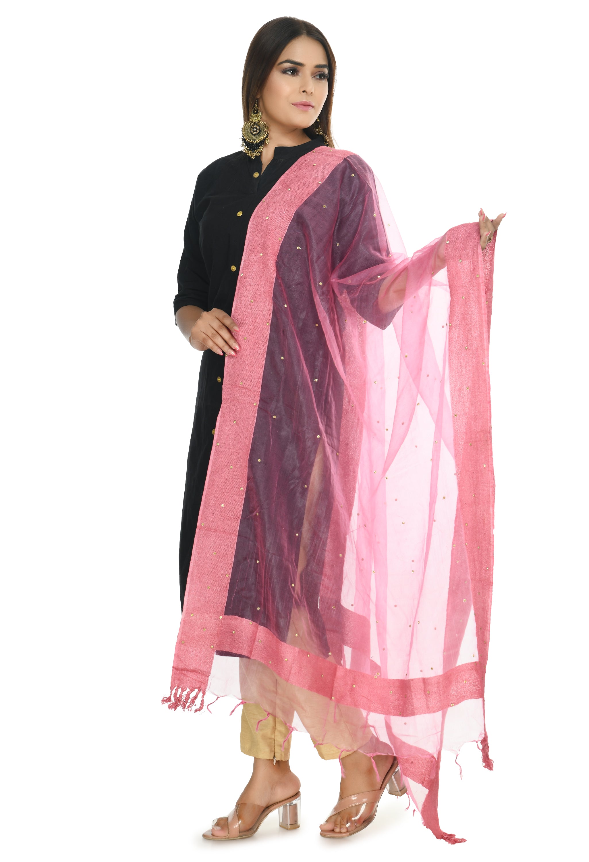 Women's Pink Color Stone Work Dupatta