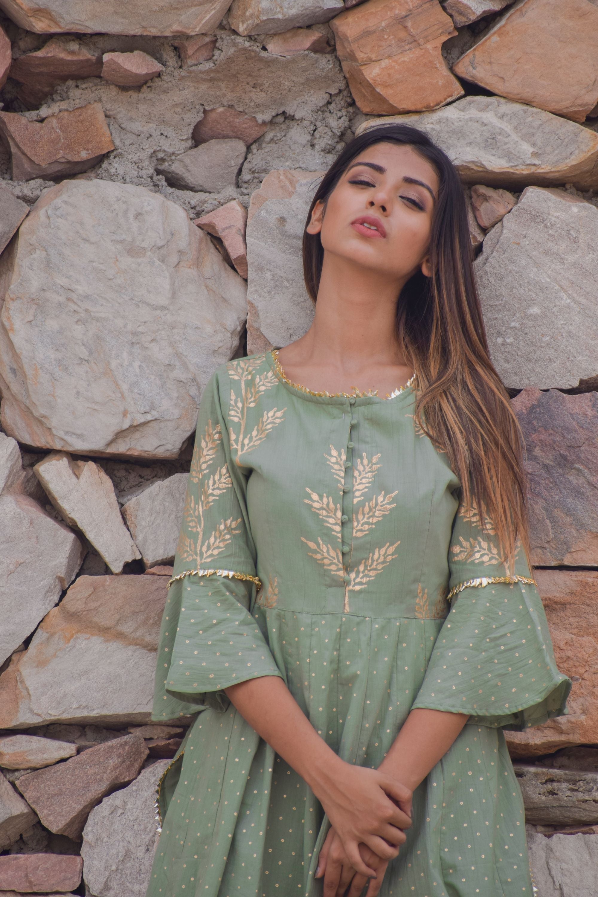 Women's Green Anarkali Kurta With Palazzo (2Pc Set)