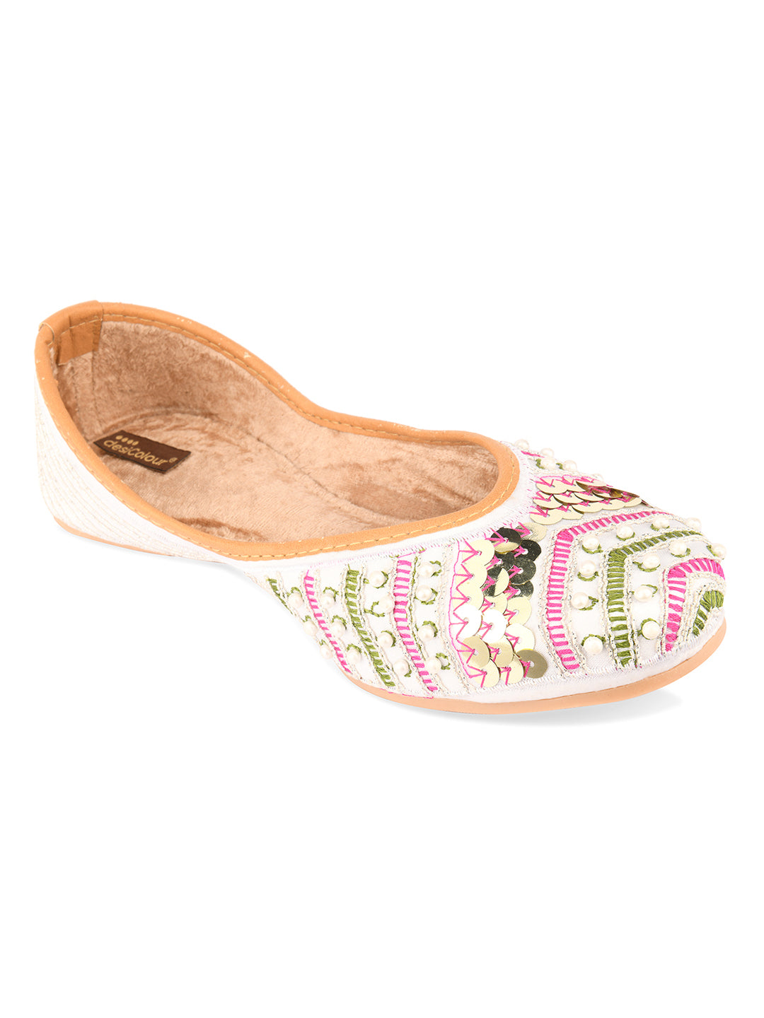 Women's White Multiline  Indian Ethnic Comfort Footwear