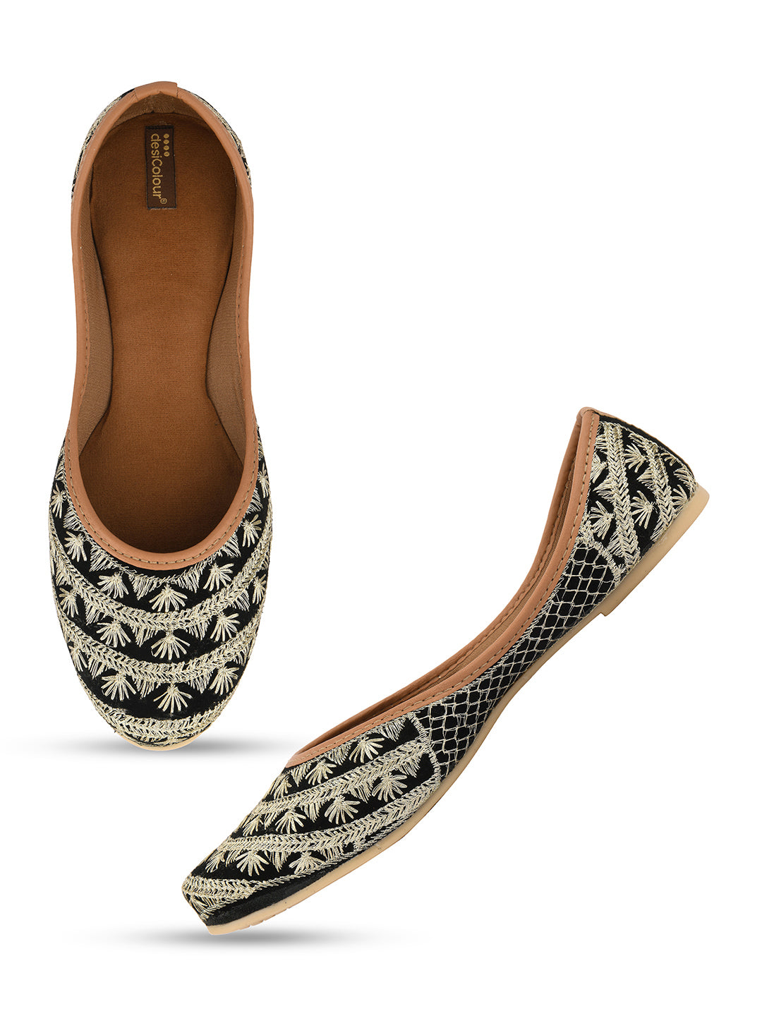 Women's Black Embroidered  Indian Ethnic Comfort Footwear