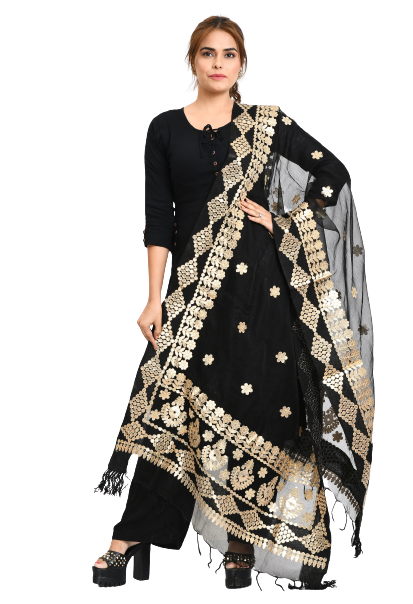Women's Organza Gotta Patti Bridal Dupatta Black Dupatta