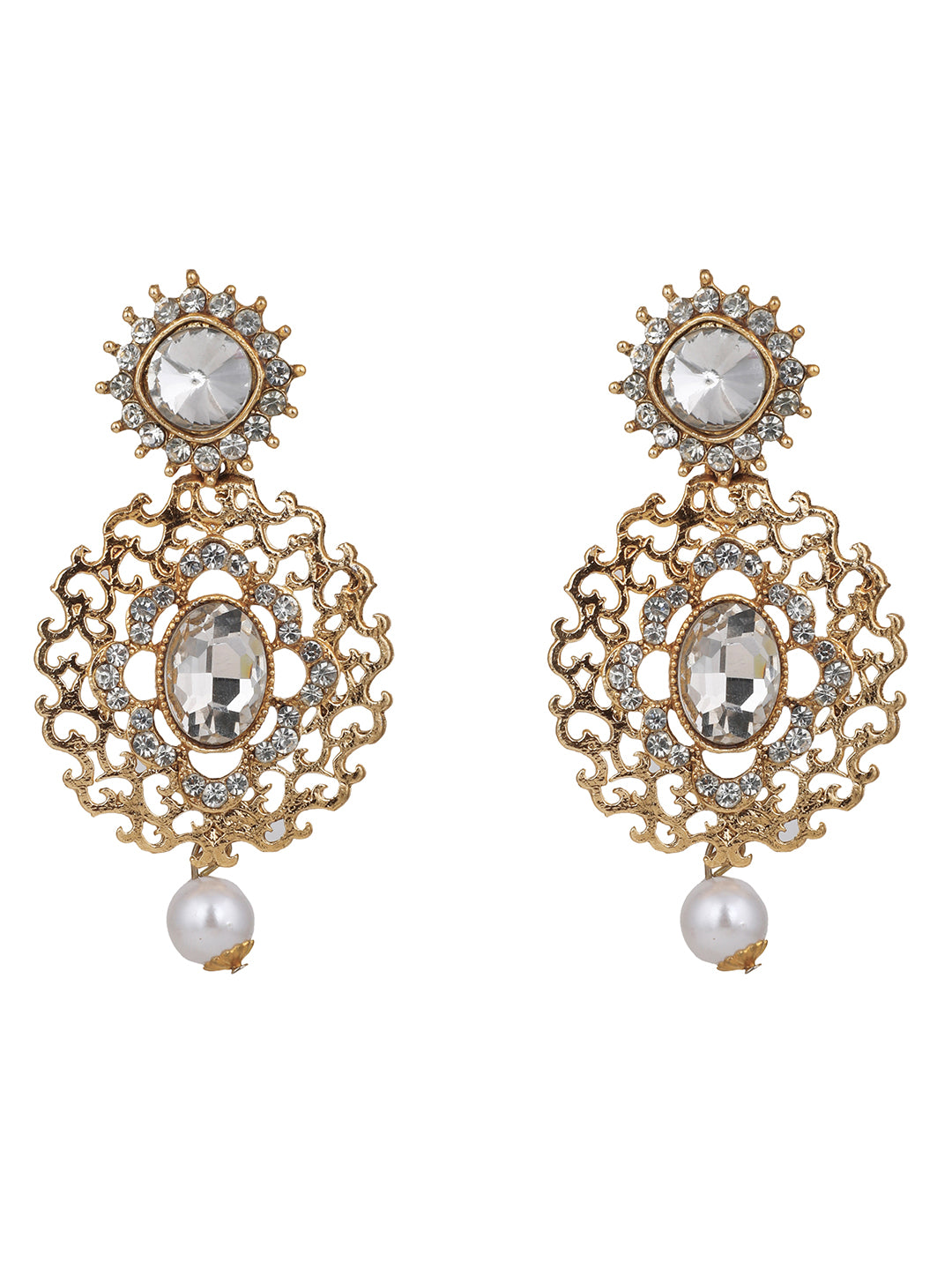 Women's Gold Plated and Cutwork Traditional Stone and pearl Chandbali Earring