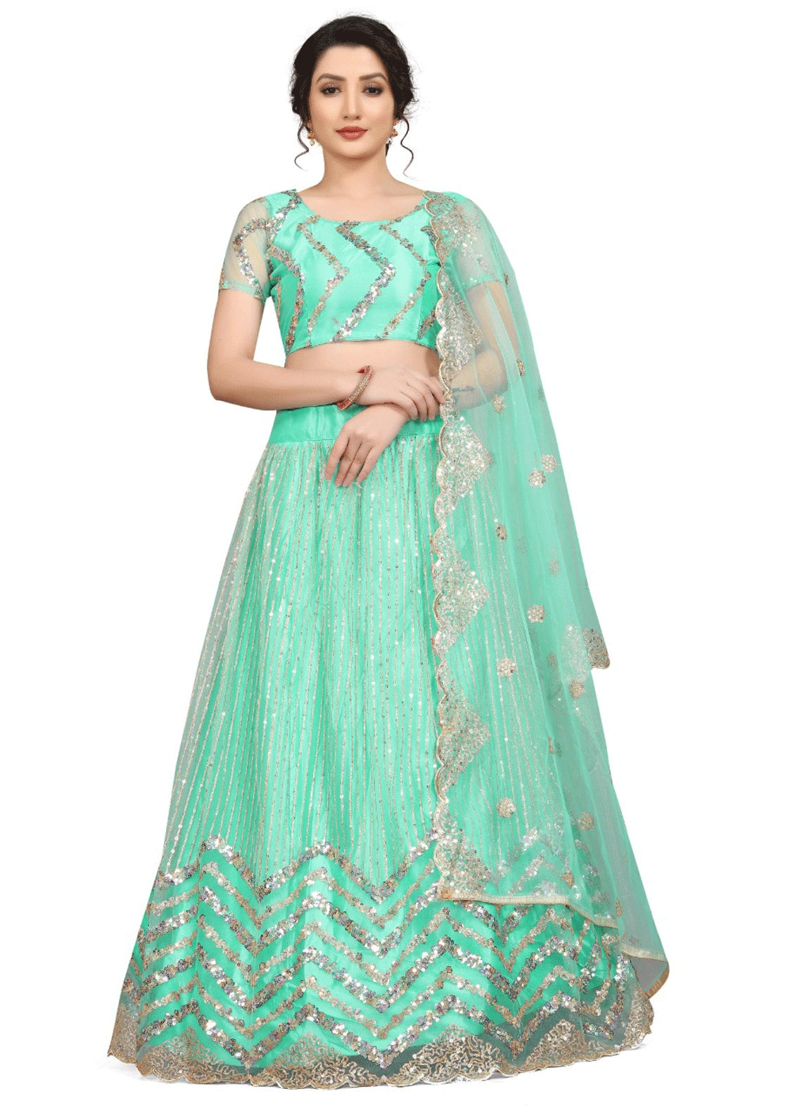 Women's Green color Semi-Stitched  Lehenga Choli with Dupatta
