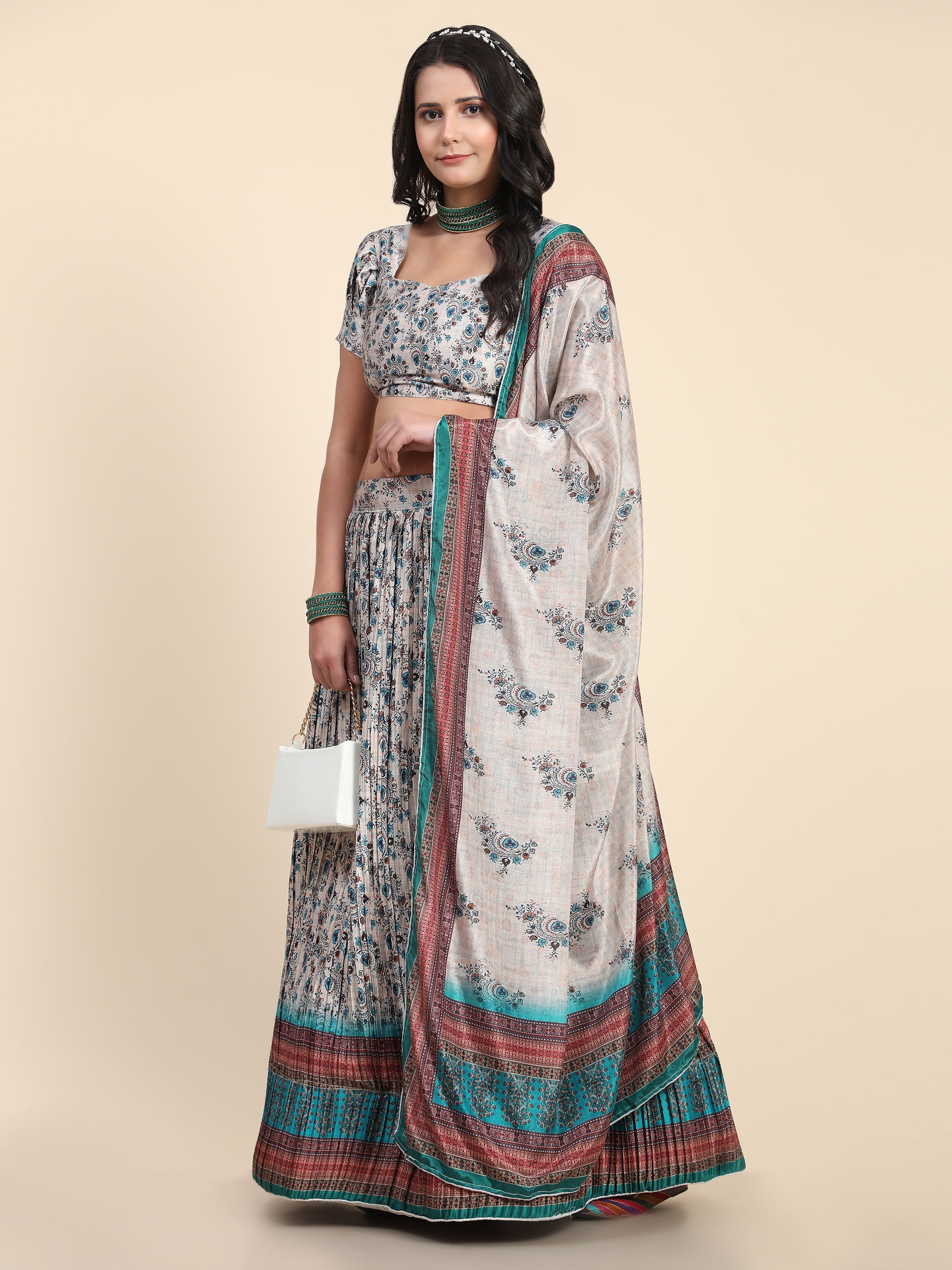 Women's New Fashion Digital Print work Designer Party Wear Lehenga Choli With Dupatta Semi Stitched.
