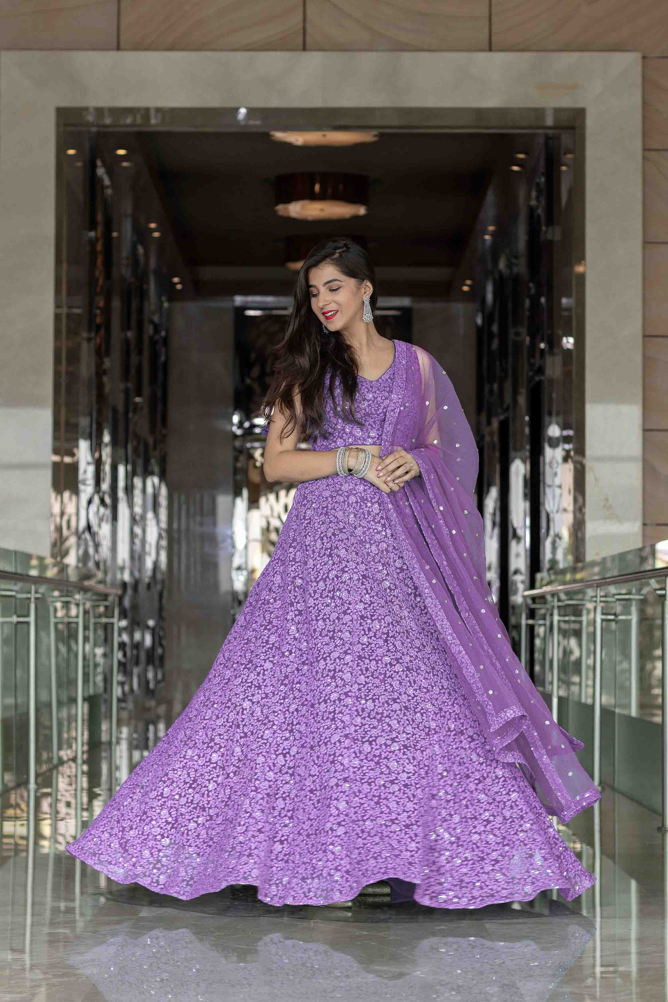 Women's Lavender Thread Work Lehenga (3pcs set)
