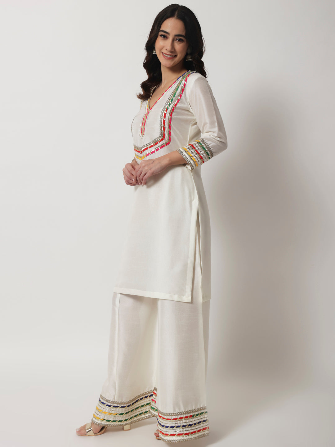 Women's Charming Ivory Short Kurti With Kalidaar Palazzo