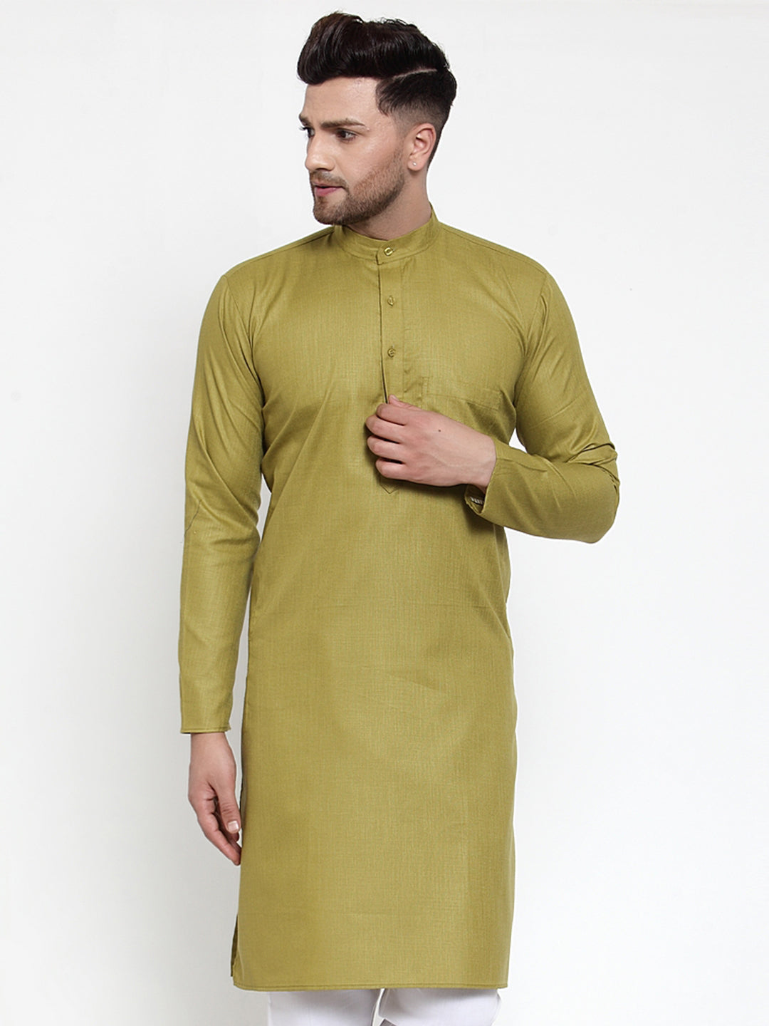 Men's Olive Green & White Solid Kurta Only ( KO 611 Olive )