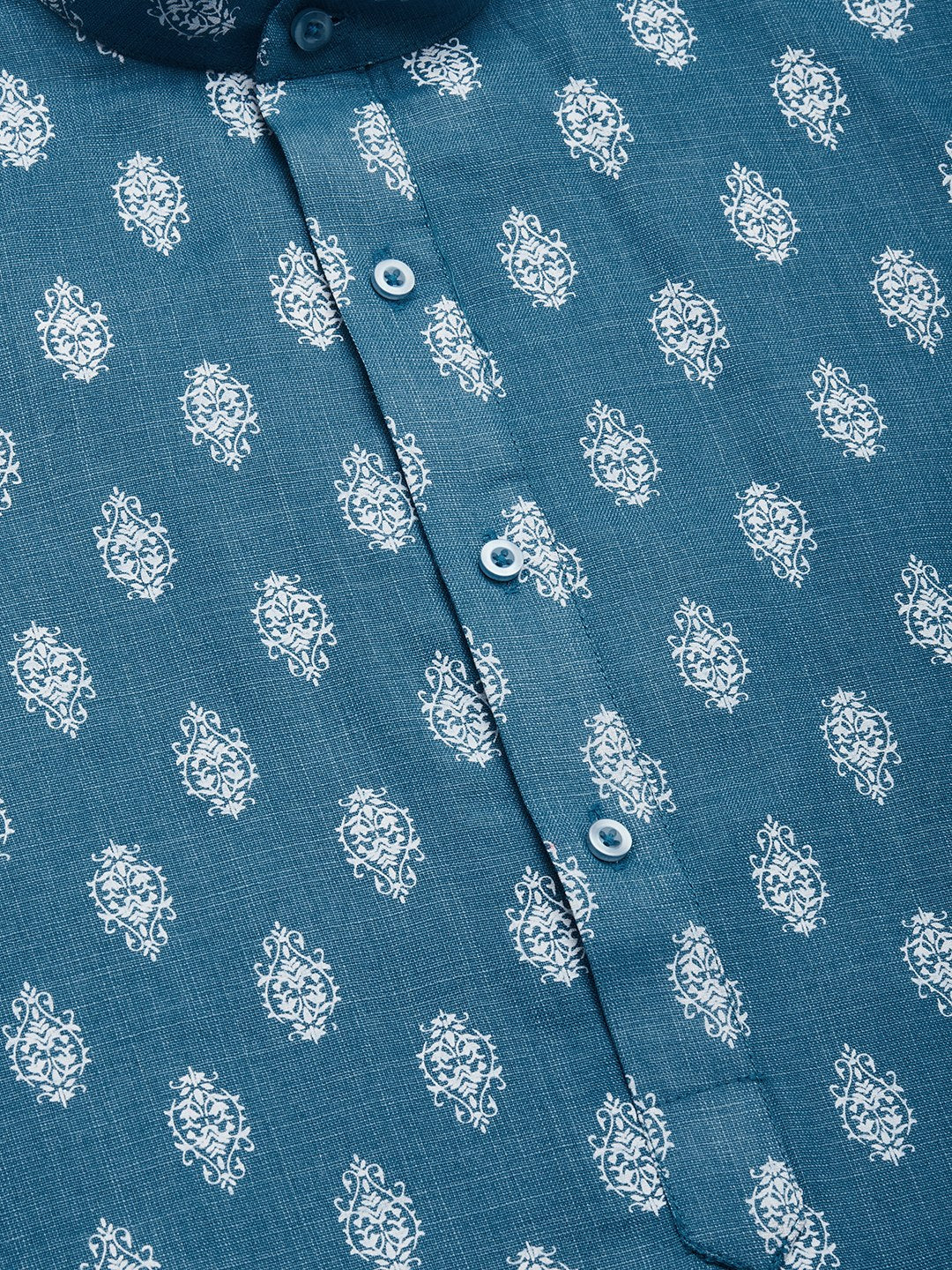 Men's Teal Cotton Floral printed kurta Pyjama Set ( JOKP 650 Teal )