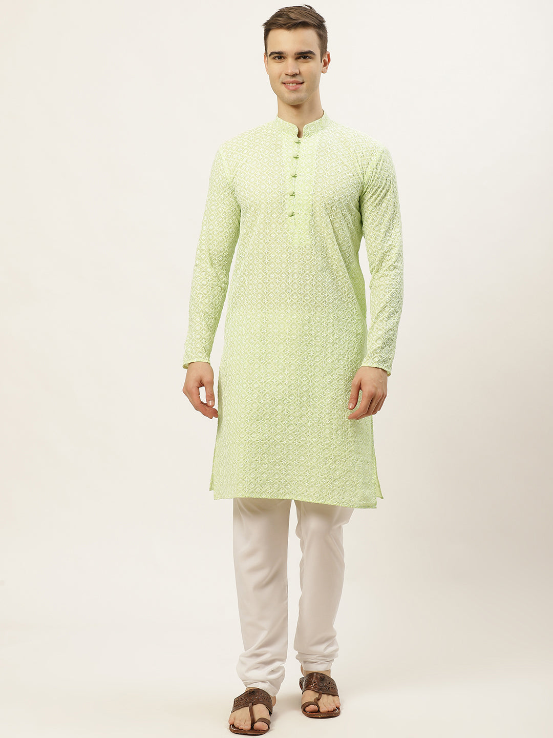 Men's Green Embroidered Kurta Payjama Sets ( JOKP 626 Green )