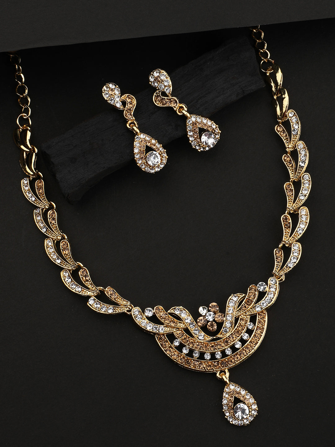 Women's Gold Plated LCT & White Stone Studded Jewellery Set