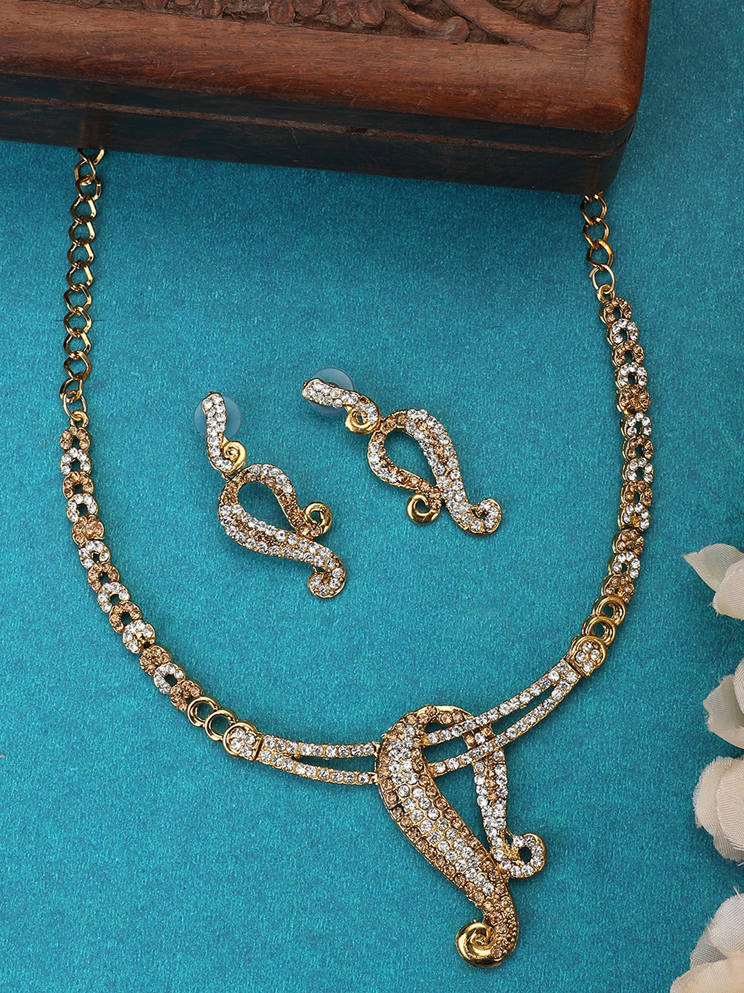 Women's Gold Plated LCT & White Stone Studded Jewellery Set