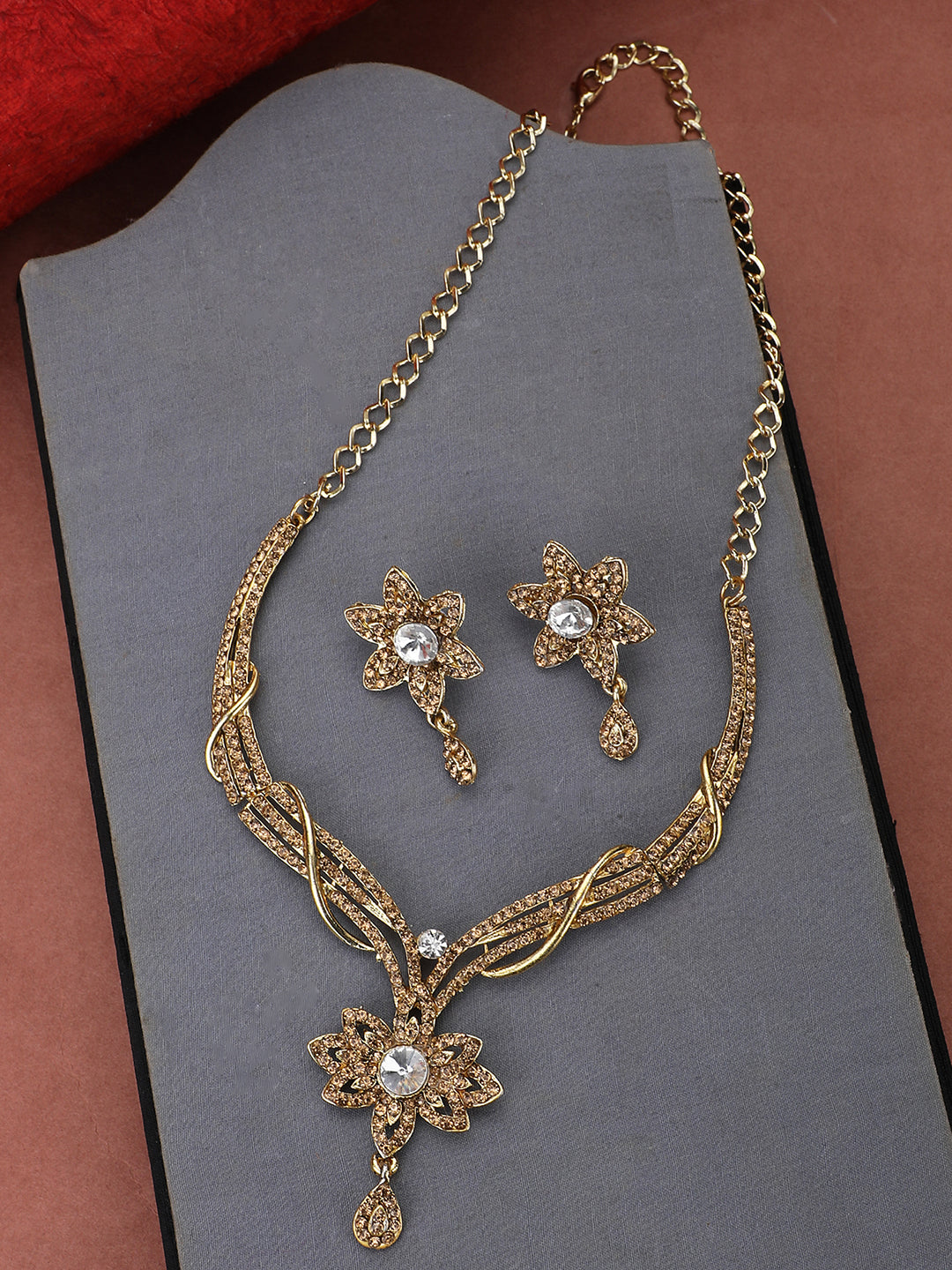 Women's Gold Plated LCT & White Stone Studded Jewellery Set