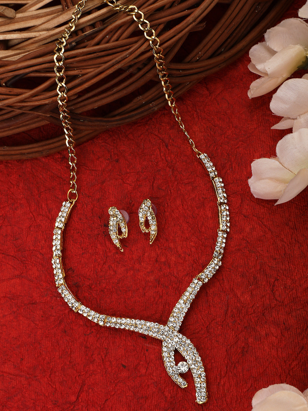 Women's Gold Plated  White Stone Studded Jewellery Set
