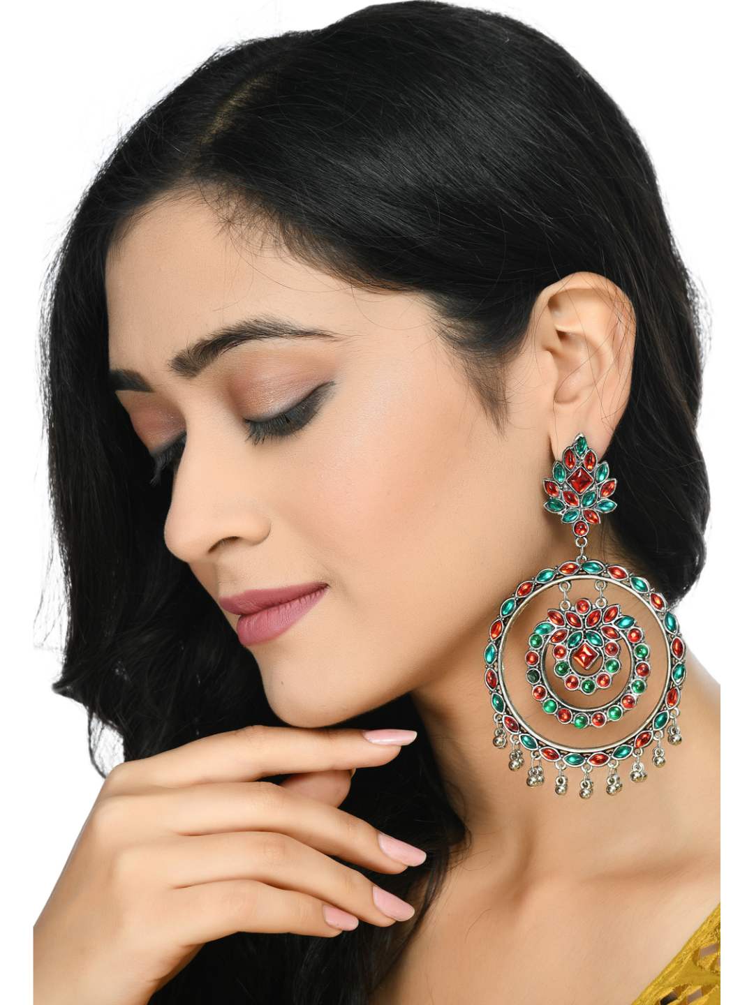 Johar Kamal Traditional Multi color circles Earrings with Kundan Jh