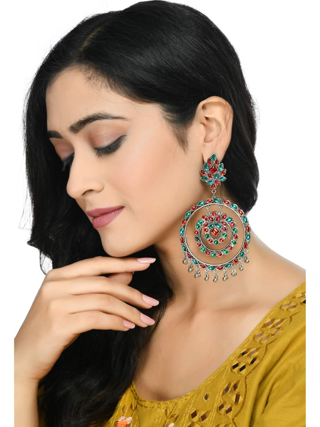 Johar Kamal Traditional Multi color circles Earrings with Kundan Jh