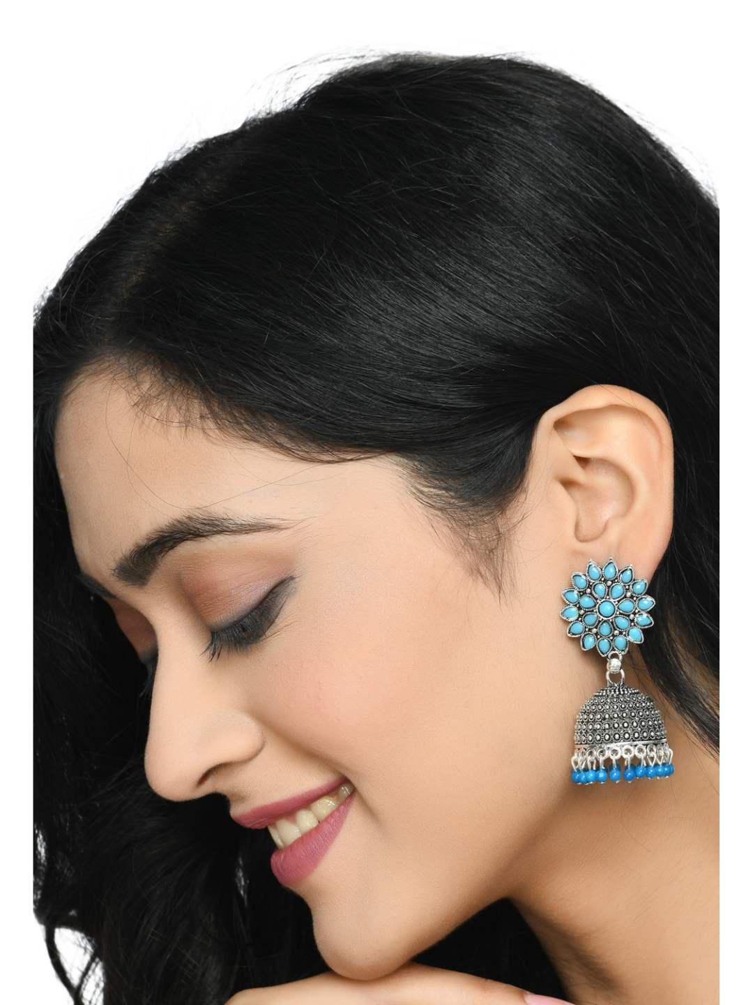 Trendia Silver-Plated Sky Blue color Kundan with Pearls Jh