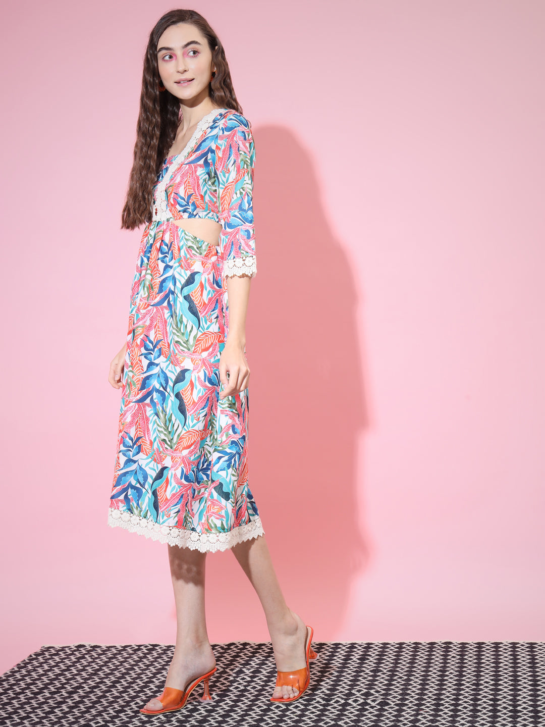 Women's Multi Floral Printed Fit And Flare Dress